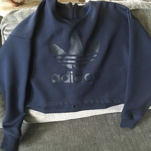 Adidas dark blue crop top long sleeves
